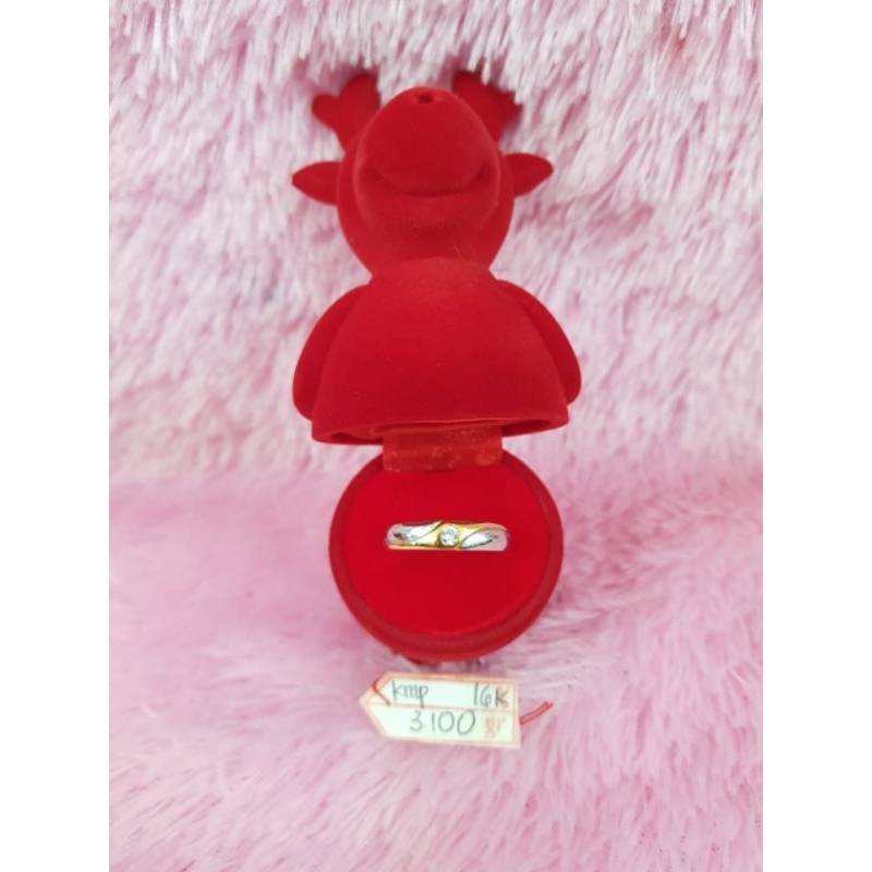 CP3667F313F Cincin kawin model permata simple kombinasi emas putih asli berat 3.100 no.18 d.1,8 kada