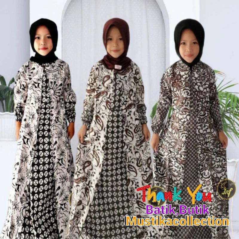 Dress Batik Anak Perempuan Gamis Batik Anak 2-12 Tahun Baju Batik Anak Perempuan Setelan Batik Anak 