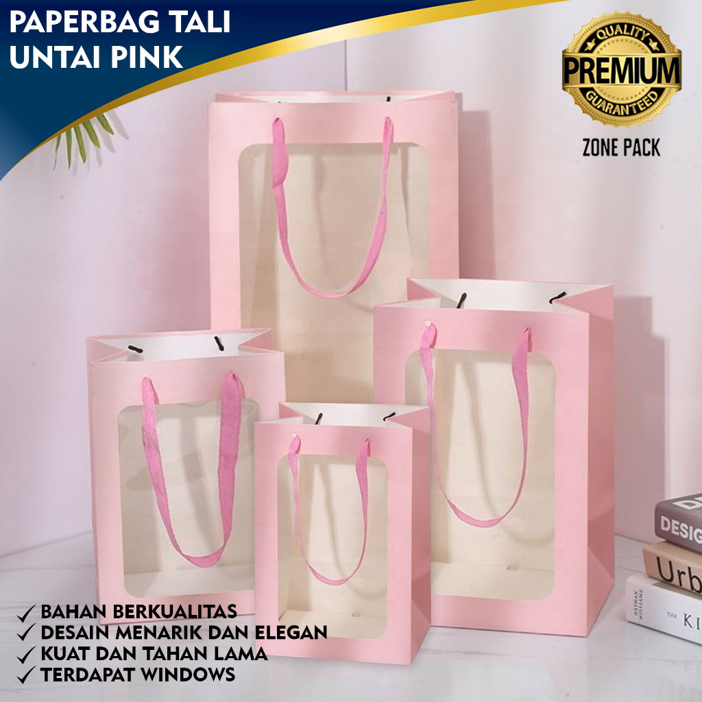 

PaperBag Tali Untai Pink | Tas Belanja Windows Pink | PaperBag Mika Hampers Souvenir Ulang Tahun