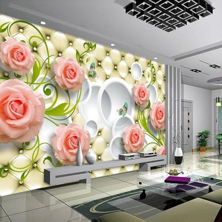Wallpaper dinding murah bunga mawar 3d - wallpaper bunga 3d termurah - wallpaper dinding bunga mawar