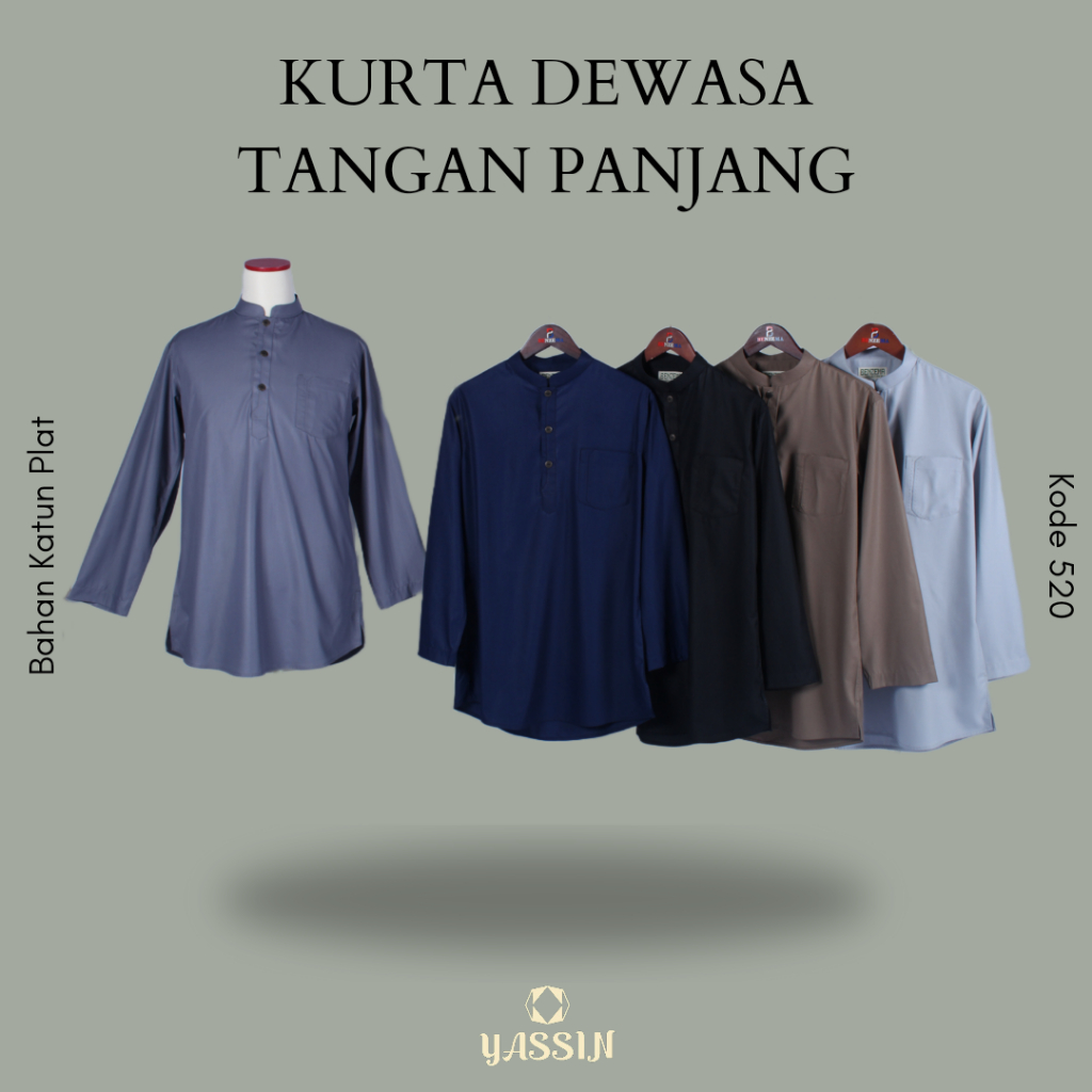 520 Koko Kurta Dewasa Lengan Panjang / Koko Lengan Panjang Polos / Kurta Benzema / Baju Koko Pria / 