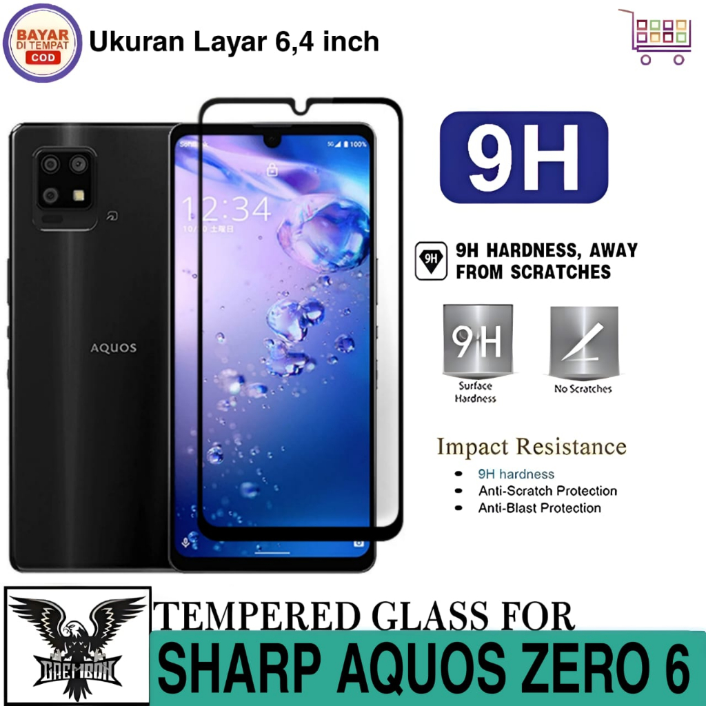 TEMPERED GLASS SHARP AQUOS ZERO 6 ANTI GORES KACA LIST HITAM FULL LAYAR