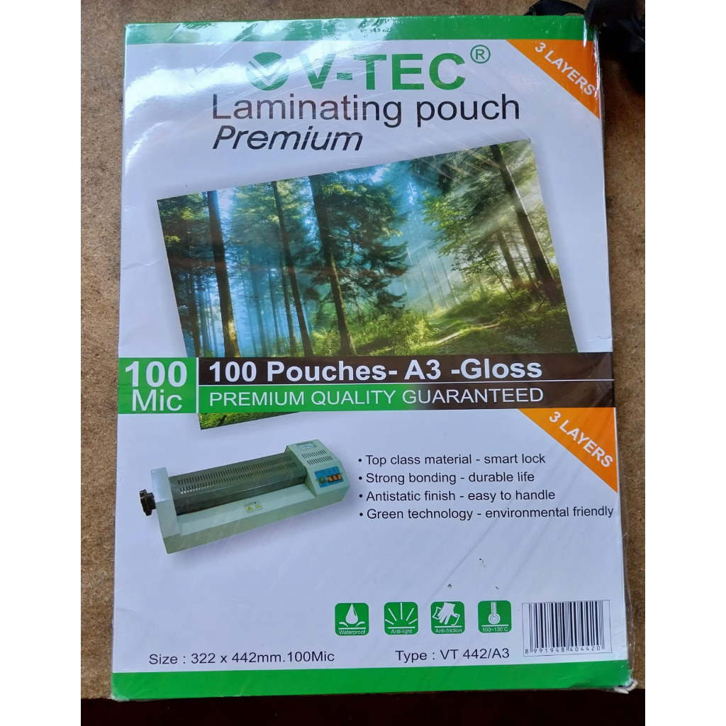 

Plastik/Plastic Laminating Pouch V-tec VTEC Glossy A3 100 Mic Murah