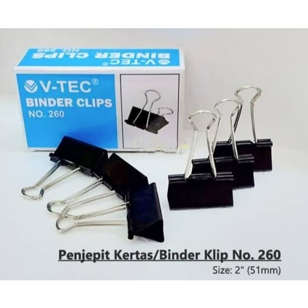 

(LUSIN/BOX) Binder Clip No.260 V-tec - (266) / Penjepit Kertas / Binder Klip / Paper Clip / Klip Kertas V-tec