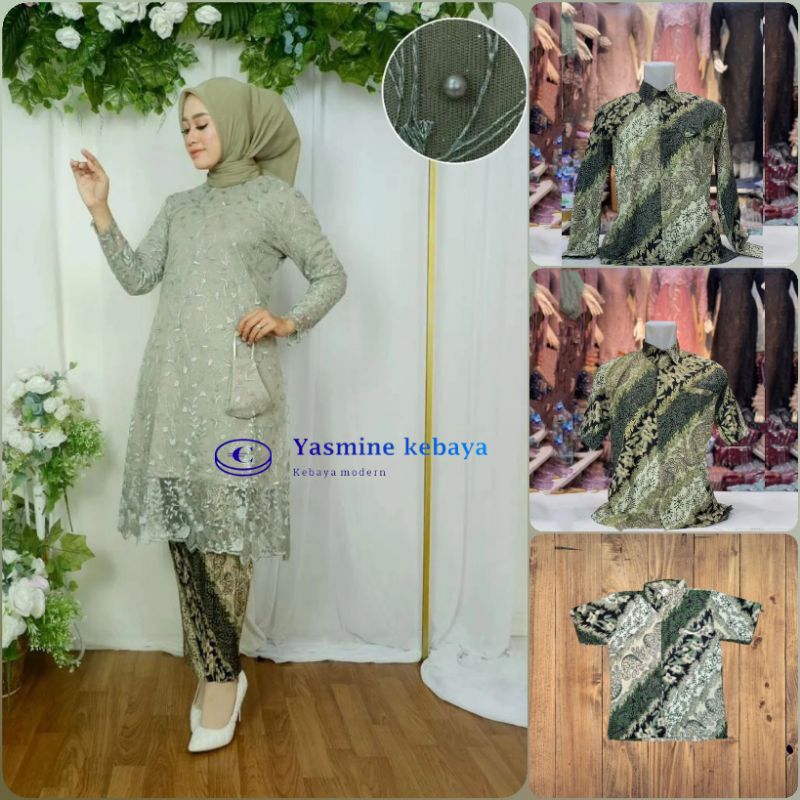 Baju Batik Couple / Couple Sarimbit / Couple Kebaya Brokat Tille Tunik Set  Kemeja Batik Modern Kelu