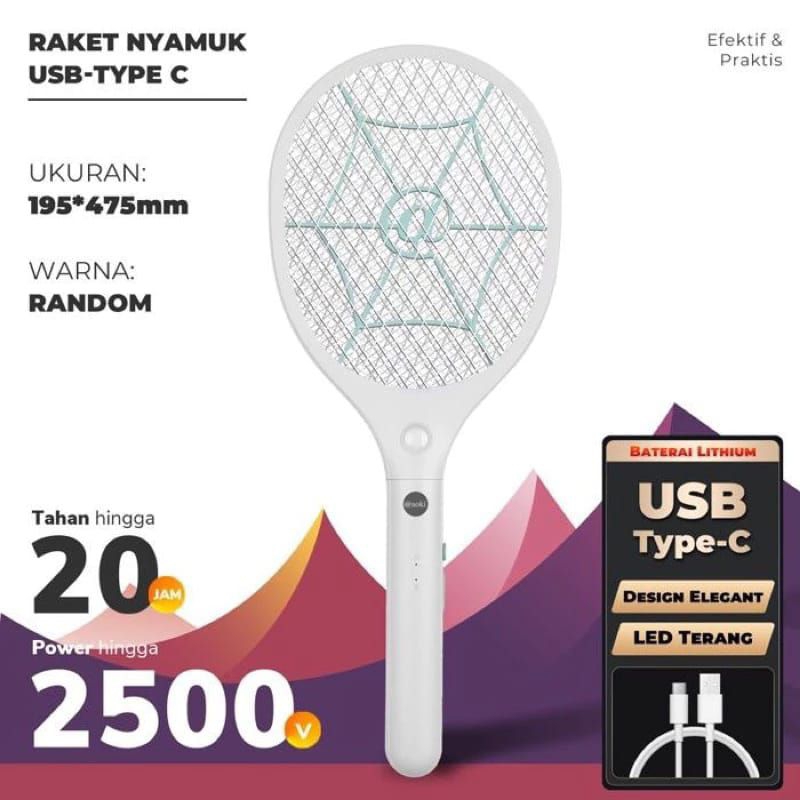 Raket Nyamuk Aoki USBC 879 / Raket Nyamuk USB-Type C / Raket Nyamuk Charger / Raket nyamuk + Senter 
