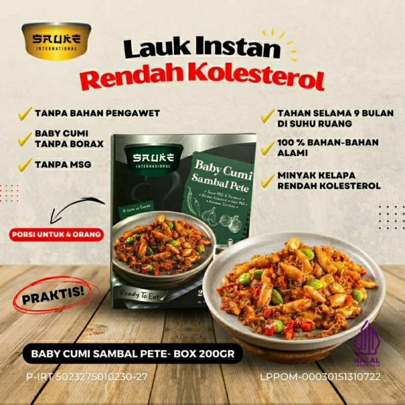 

Makanan Baby Cumi Sambal pete Lauk Instan Kemasan Box 200g Siap Saji Halal - BABY CUMI SAMBAL PETE SAUKE INTERNASIONAL