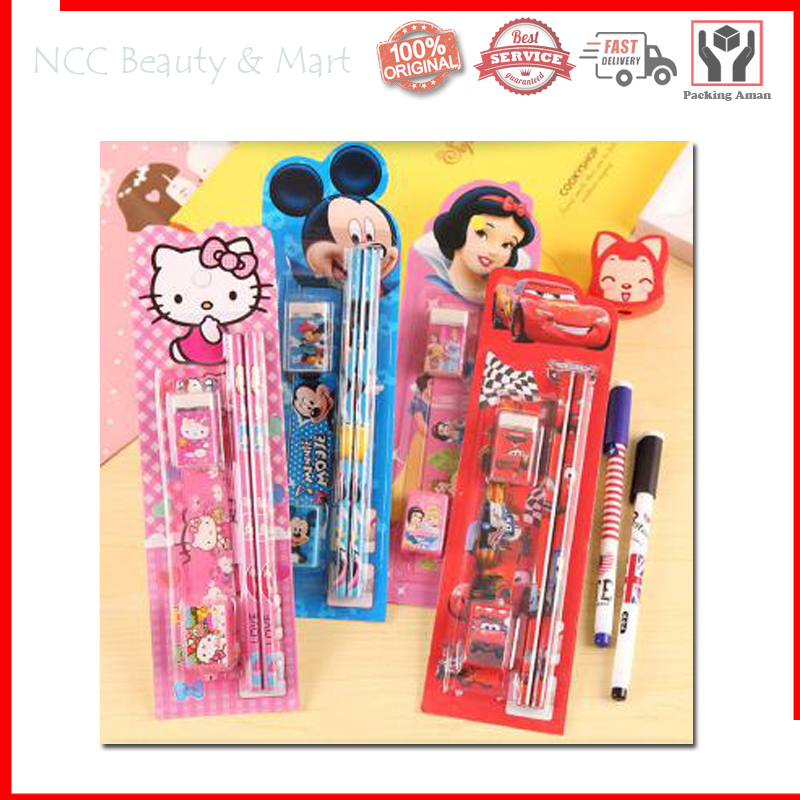 

* NCC * Set Alat Tulis Anak Karakter Lucu Imut Cowok Cewek Penggaris Pensil Rautan Penghapus ATK