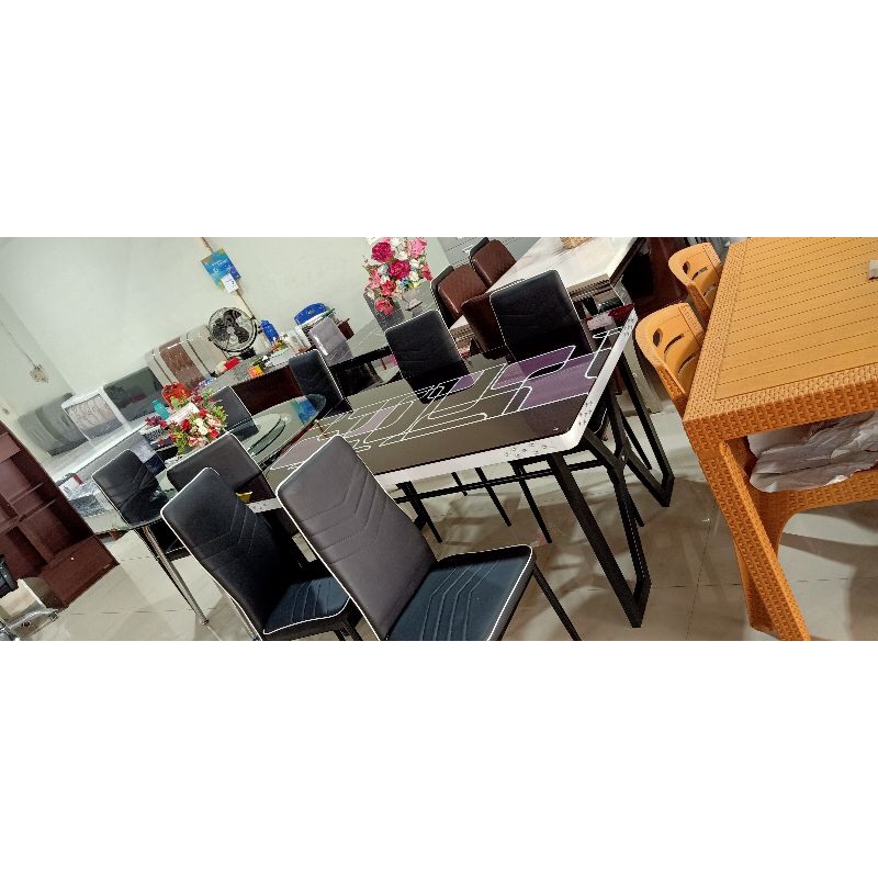 meja makan kaca 6 kursi