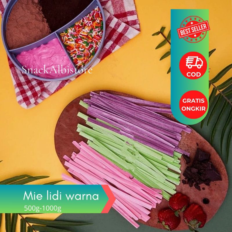 

Mie gepeng rainbow manis 1kg mix 3warna