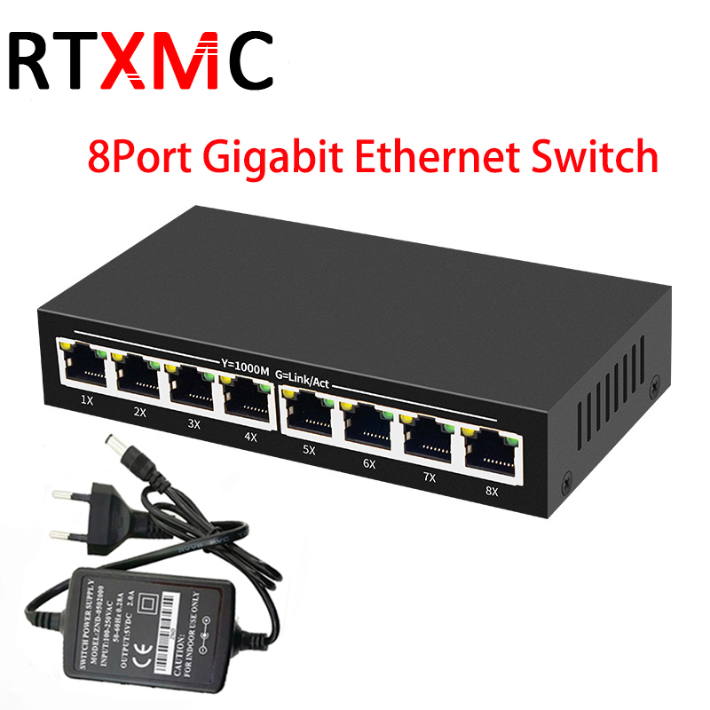 8 Port Gigabit Switch Desktop RJ45 Ethernet Switch 10/100/1000mbps Lan Hub switch 8 portas Internet