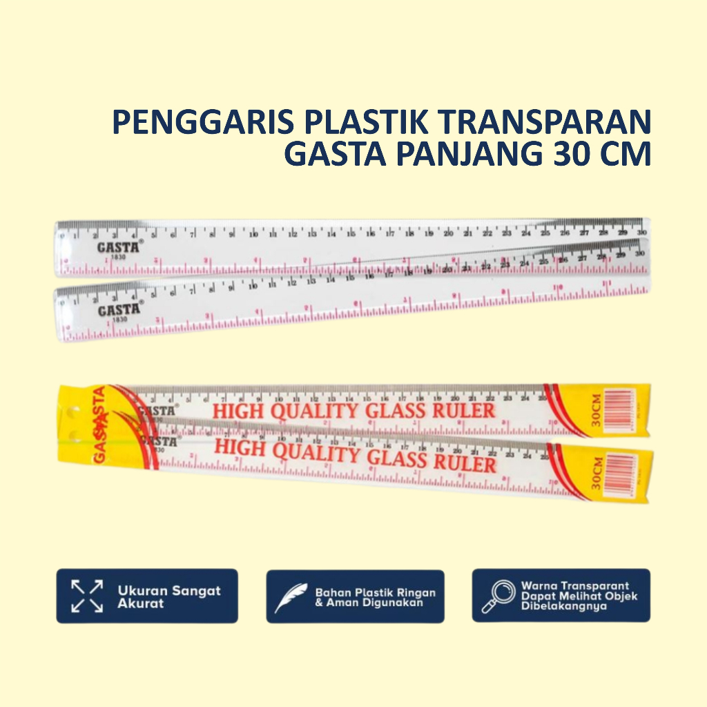 

Penggaris Plastik 30 Cm Transparan Merk Butterfly dan Gasta 1830 - PBZ