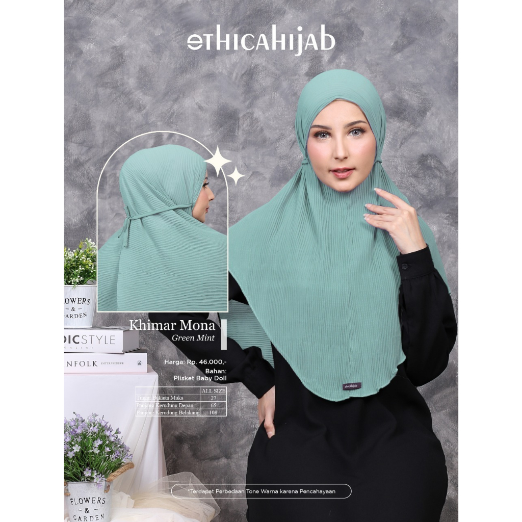 READY SIAP KIRIM | HB - KHIMAR PLISKET MONA GREEN MINT BY ETHICA TERBARU 2022 ORIGINAL | HIJAB INSTA