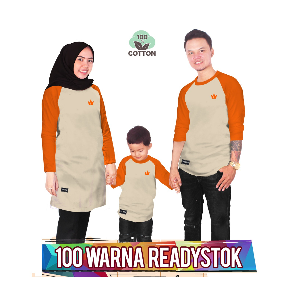 RAGLAN BASIC CREAM OREN Baju Kaos Keluarga couple anak laki laki perempuan ibu ayah ada ukuran jumbo