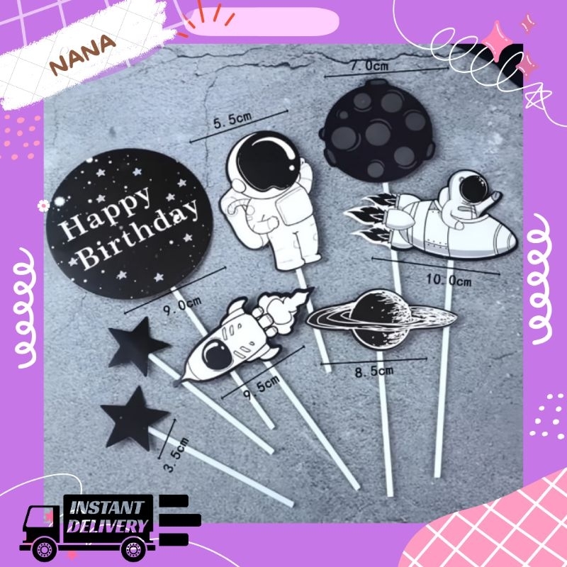 TOPPER CAKE TEMA ASTRONOT LUAR ANGKASA KARTUN LUCU STICK
