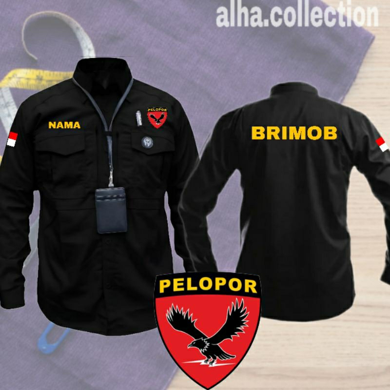 Kemeja tangan panjang brimob full bordir | kemeja M-tac