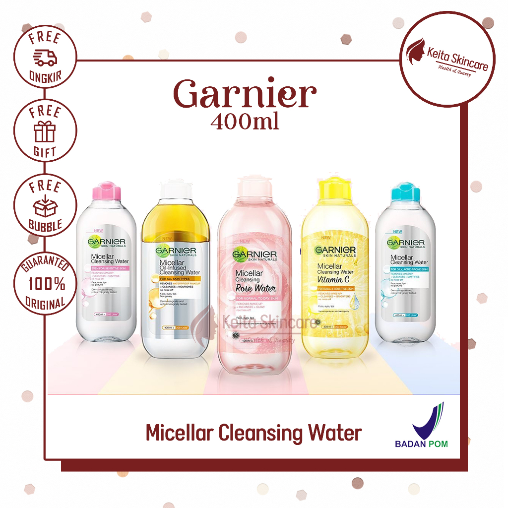 GARNIER Micellar Cleansing Water 400ml | Micellar Water garnial oil makeup remover garnier pink biru