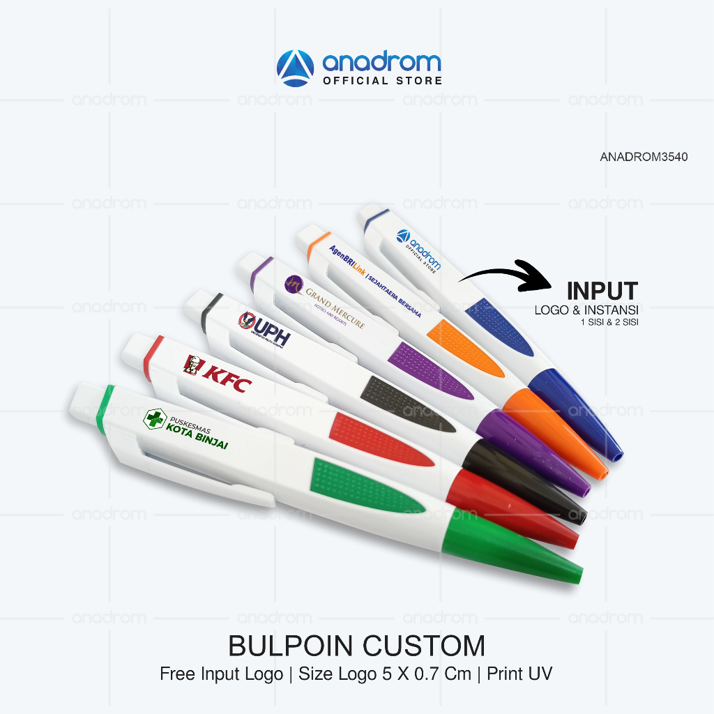

Bulpoin Custom UV Print | Souvenir Pulpen | Cetak UV Pulpen | Print Satuan Pena Gepeng | Media Promosi UV Custom | Anadrom 3540