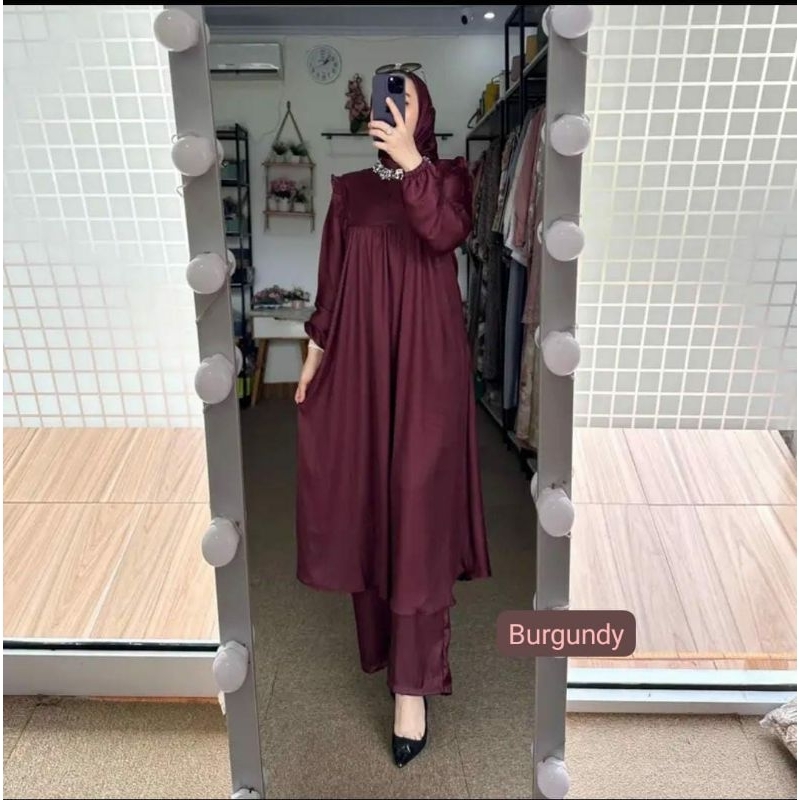 NEW SET HIJAB SHIMMER FATHIMAH BEST SELLER SET LONG TUNIK TERLARIS FREE HIJAB SET OOTD HIJABERS KEKINIAN