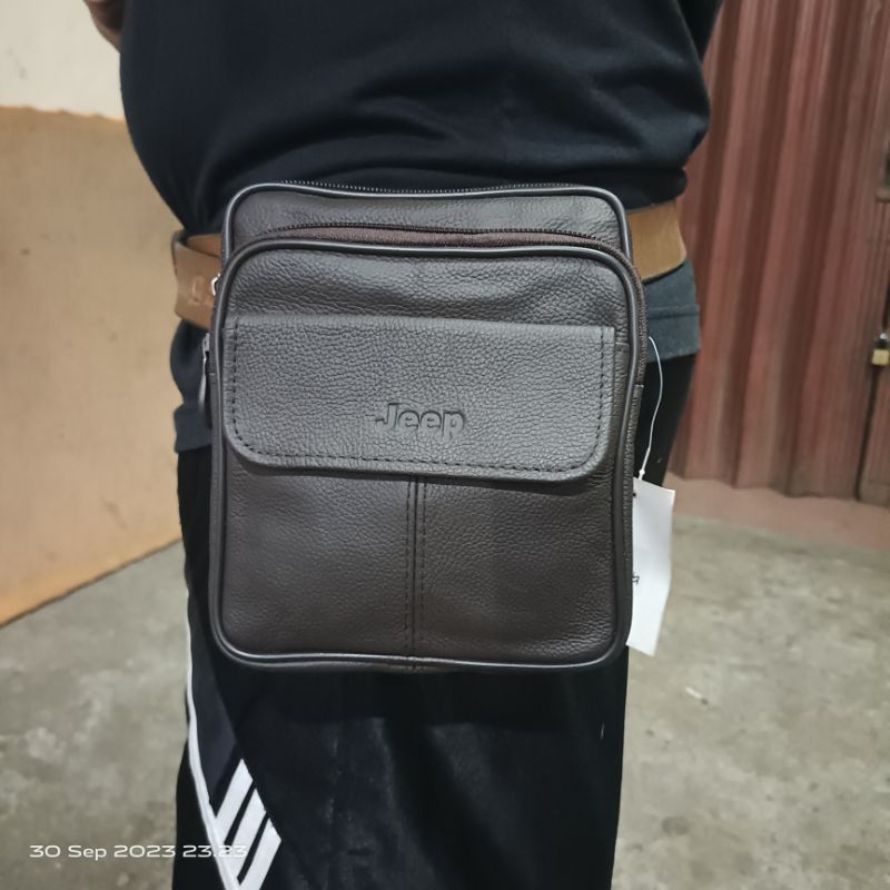 TAS SLEMPANG KULIT ASLI/TAS PINGGANG KULIT JEEP/TAS SLEMPANG PRIA