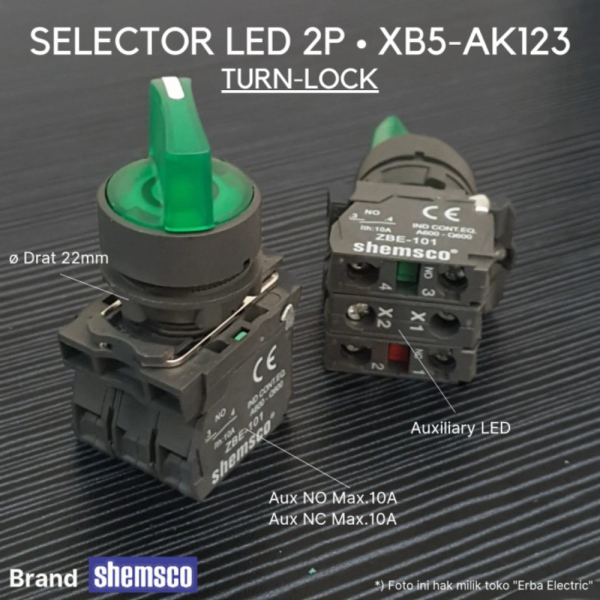 Shemsco XB5-AK123 Selector Switch LED 220v 2 Posisi 2P Lock Schneider Limited