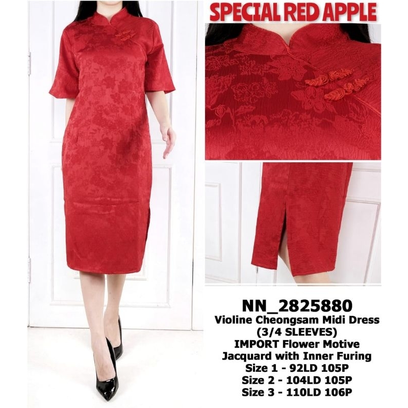 DRESS CHEONGSAM RED LUNAR CNY VIOLINE JACQUARD FLOWER MEDIUM - LARGE / DRESS CONGSAM MERAH IMLEK