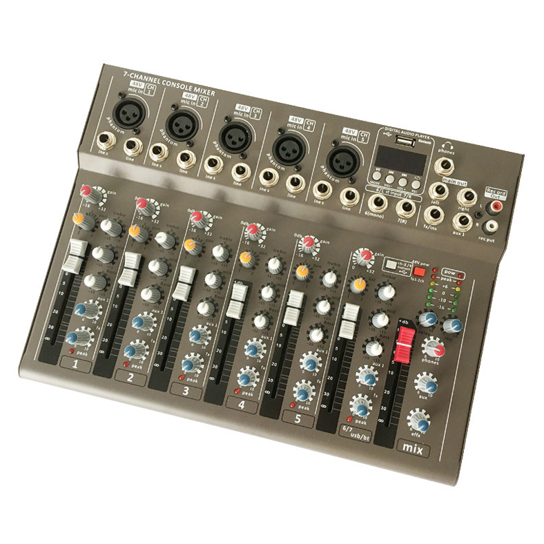 LEORY Mixer 7 Channel Professional Live Audio Mixer Karaoke DJ 7 Channel - L7 - Black