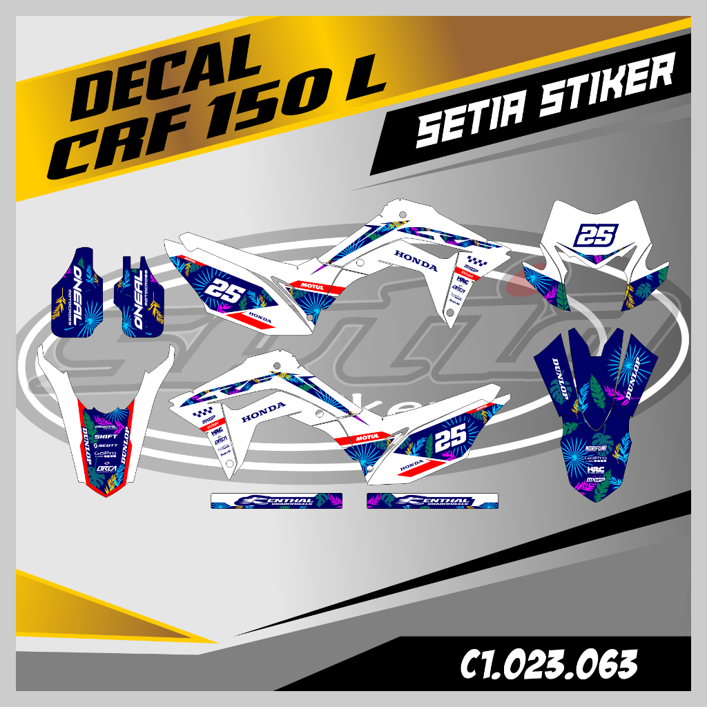 DECAL CRF 150 L, BIRU BUNGA PUTIH, SUPERMOTO, TRAIL, DESAIN BEBAS CUSTOM BARU (C1.023.063)