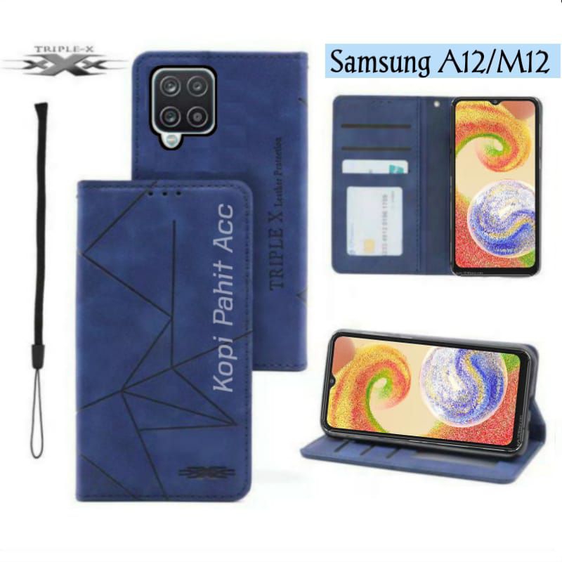 Case Samsung Galaxy A12 M12 Flip Cover Wallet Sarung Hp Casing Dompet Flip Magnet