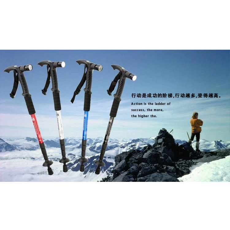 Trekking pole / tracking pole / tongkat gunung dengan LED dan Kompas 110cm Anti shock peralatan mend