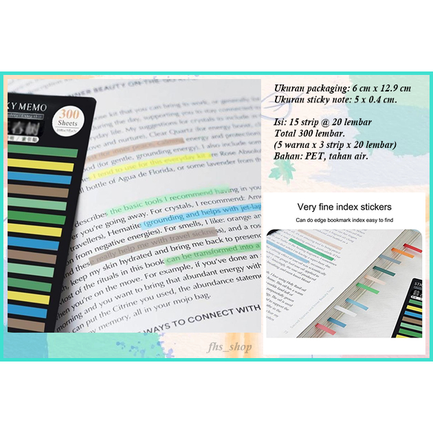 

300 Pcs Sticky Notes Strip Sticky Transparan Memo Tempel Penanda Warna Sticky Text Highlighter Strip