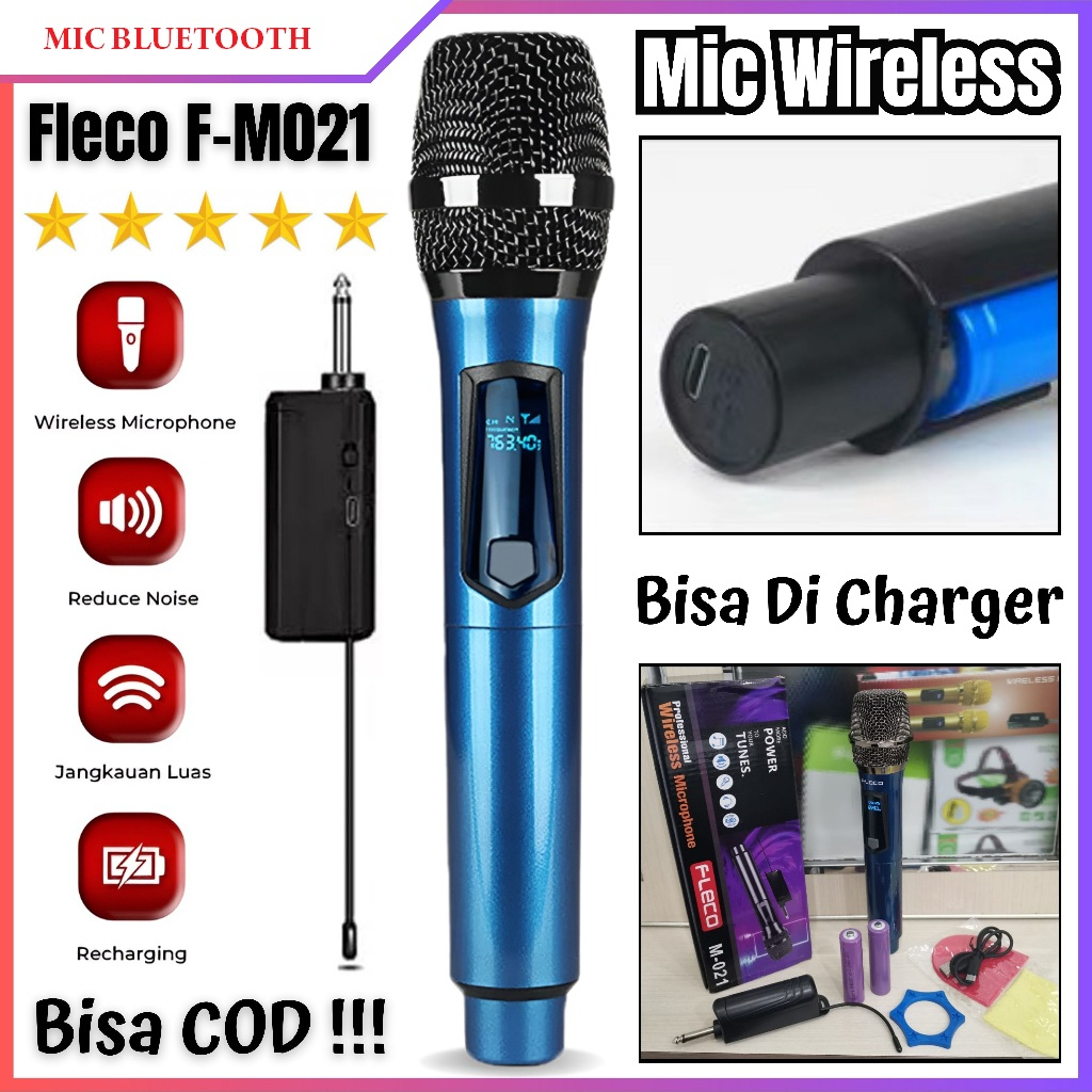 Fleco F-M021 Microphone Profesional Mic Wireless Bisa di Charger | Fleco Microphone Mic Single Wireless + Receiver F-M021