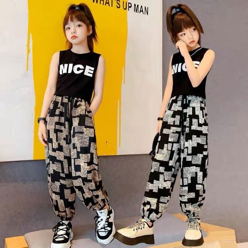 JS25 Setelan anak perempuan crop nice tanpa lengan celana joger / baju anak cewek anak tanggung umur