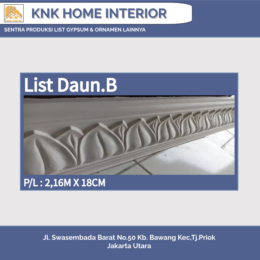 List Gypsum 18cm / Lis Gypsum Motif Daun Panjang 2 Meter / List Plafon Gypsum / List Minimalis / Lis