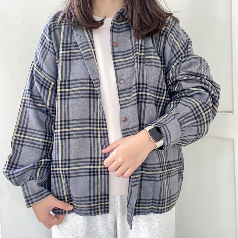 kemeja flanel lengan panjang remaja bestseller-Gray