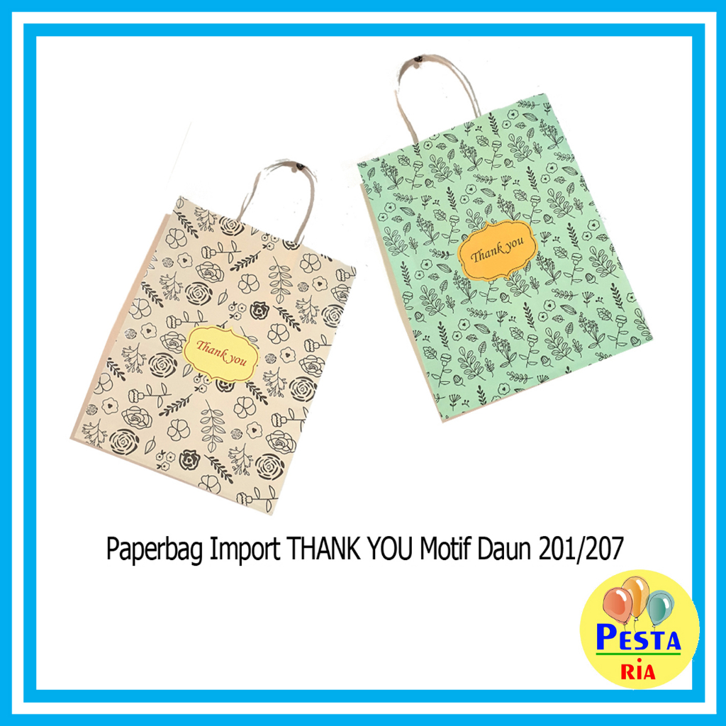 

Murah!! (1 Pcs) Paperbag Motif Daun Thank You Uk M, paper bag kado ultah, tas souvenir, paperbag ultah