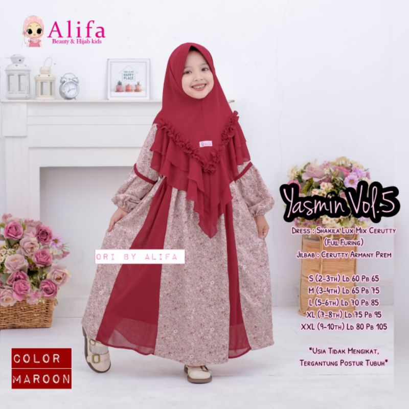 yasmin flowers gamis anak set hijab ori alifa
