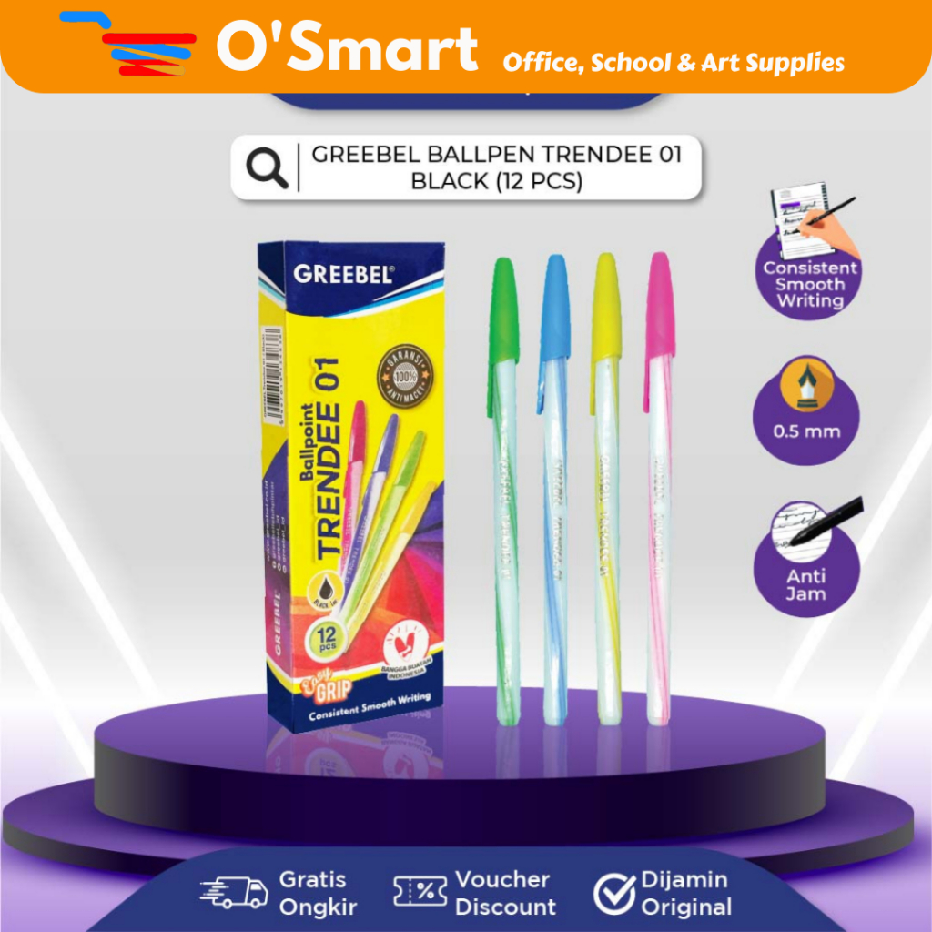 

GREEBEL Pena Ballpoint Trendee Hitam (12 Pcs/Kotak)