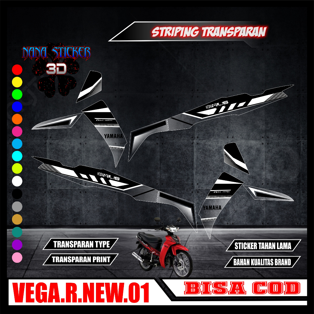 Striping TRANSPARAN YAMAHA VEGA R NEW Variasi Stiker Sticker list body motor YAMAHA VEGA R NEW Motif