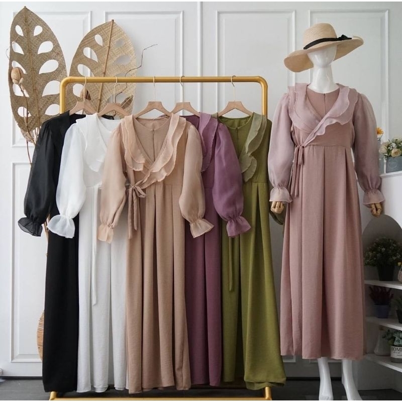 GBF | Gaun Dress Gamis Wanita Kombinasi Organza | Gaun Kondangan