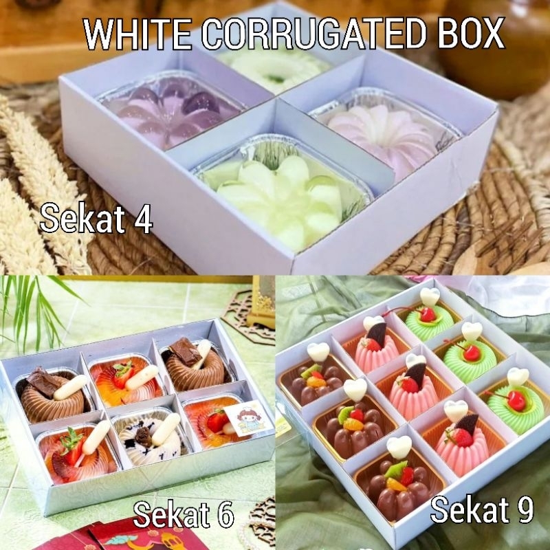 

WHITE CORRUGATED BOX EFLUTE PUTIH KOTAK PARTISI DEKAT PUDING KUE CUP CAKE SEKAT 4 6 9 BOX TEBAL