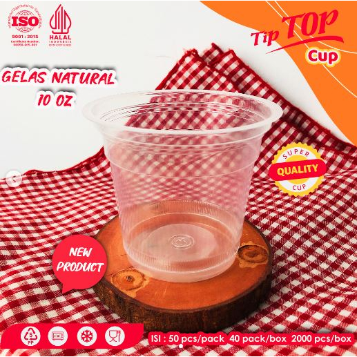Gelas Plastik 10 oz / Cup Tiptop 10oz / Gelas Plastik Datar Gelas Natural 50 pcs (tanpa tutup) / Gelas Bubur Bayi / Gelas Puding