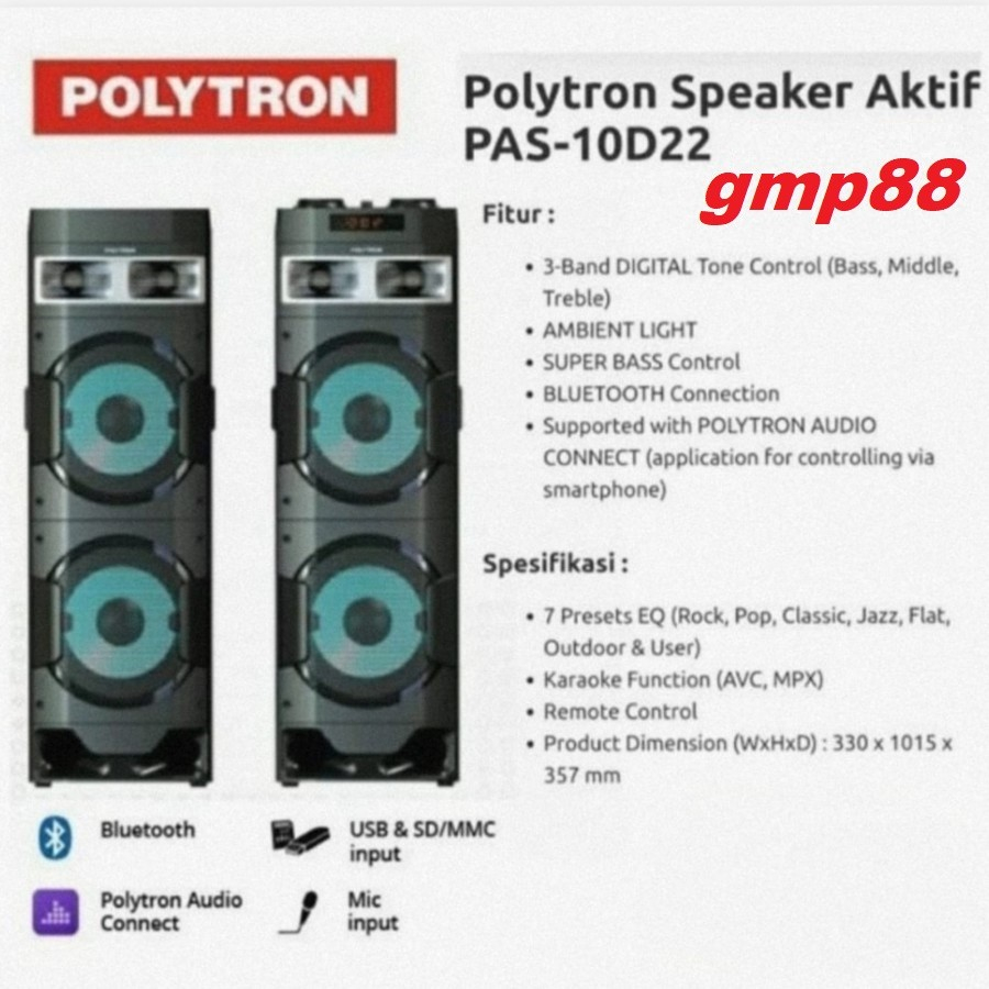 POLYTRON PAS 10D22 SPEAKER AKTIF BLUETOOTH TERBARU KHUSUS BATAM