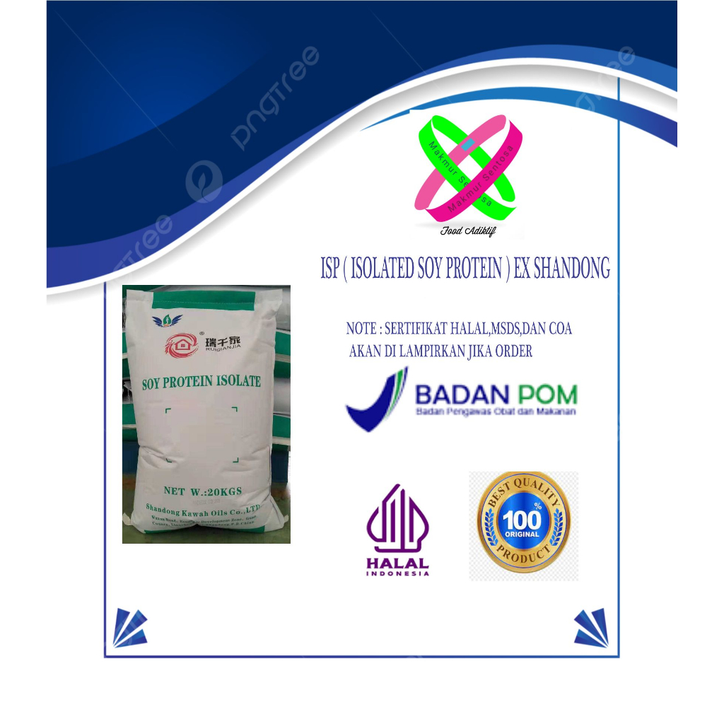 

ISP ( ISOLATED SOY PROTEIN ) EX SHANDONG FOOD GRADE PACKINGAN @ 1 KG DAN 20 KG