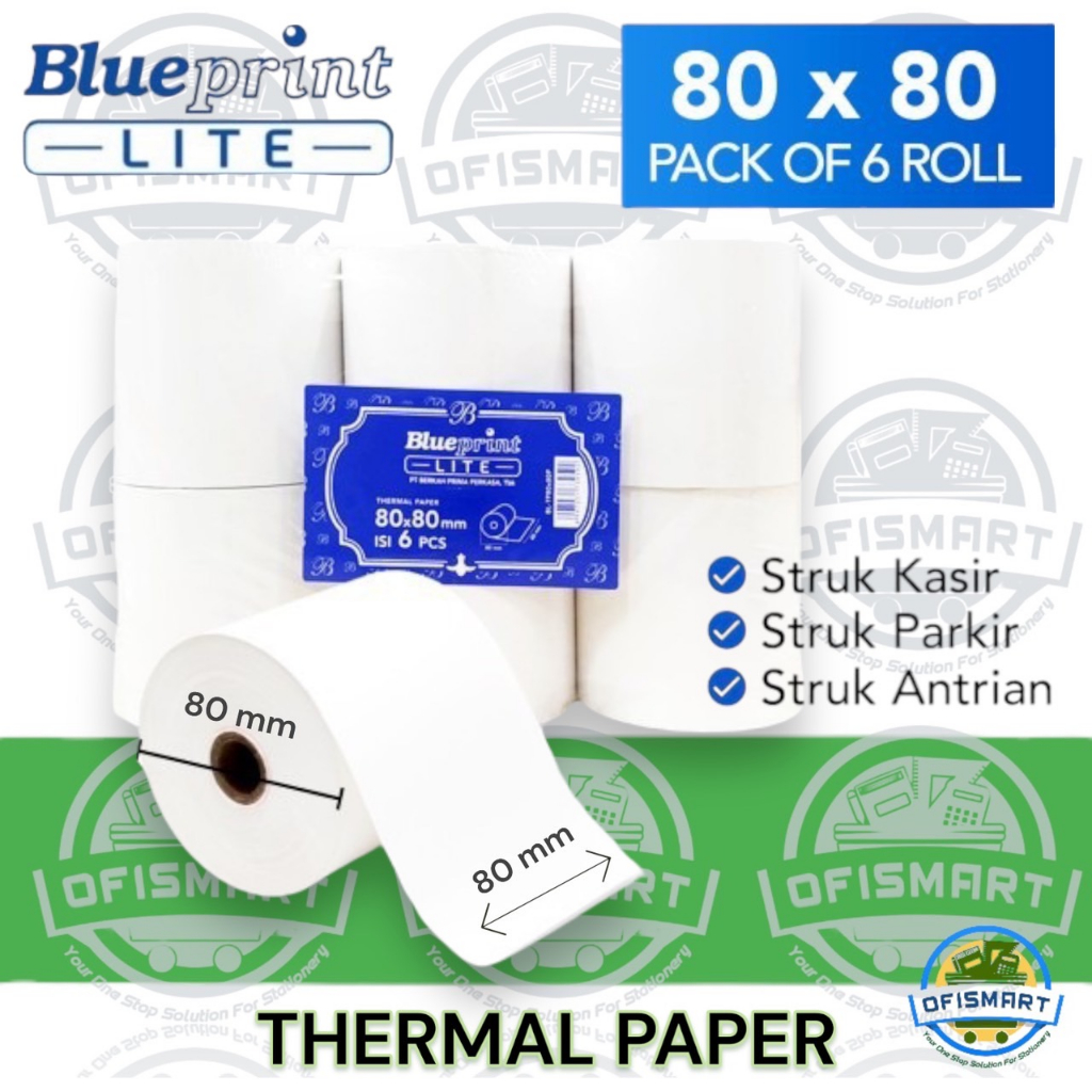 

Blueprint Lite Kertas Struk Thermal Paper 80x80mm | @1PACK= 6RoL