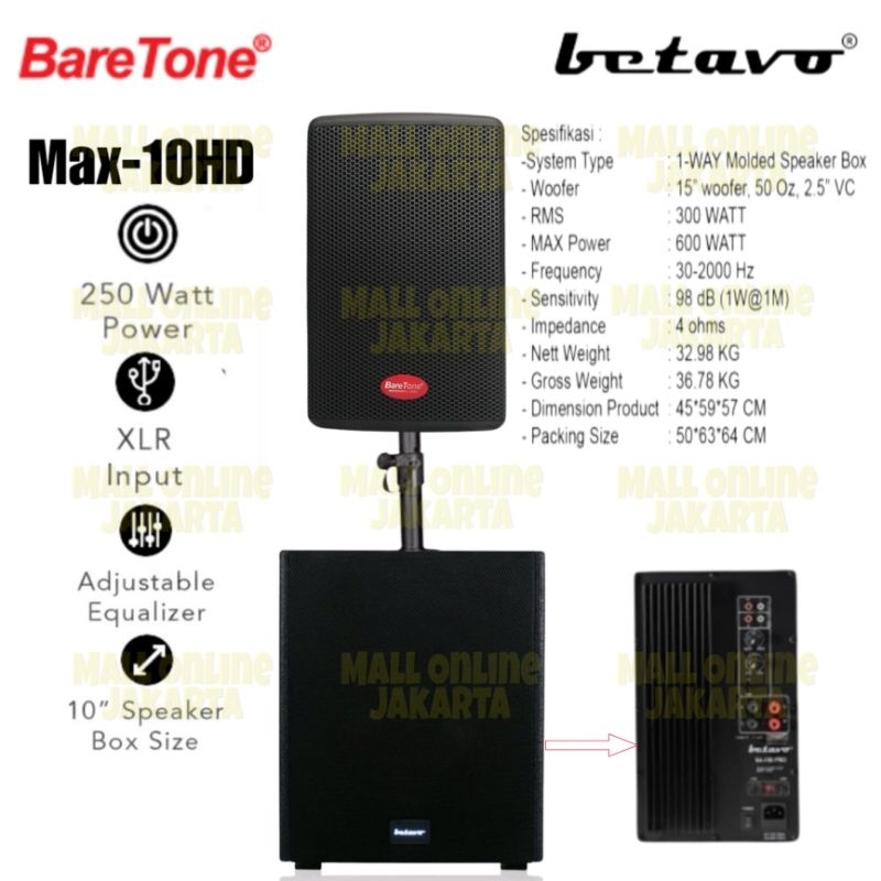 Paket speaker aktif Baretone Max 10Hd + Subwoofer Aktiv Betavo 15 inch Sa 150 Pro
