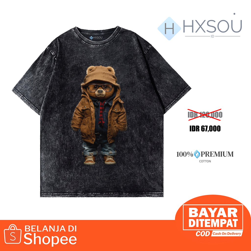Hxsou T-shirt Oversize Unisex Washed / Baju Kaos Oversize Wash Bear C22