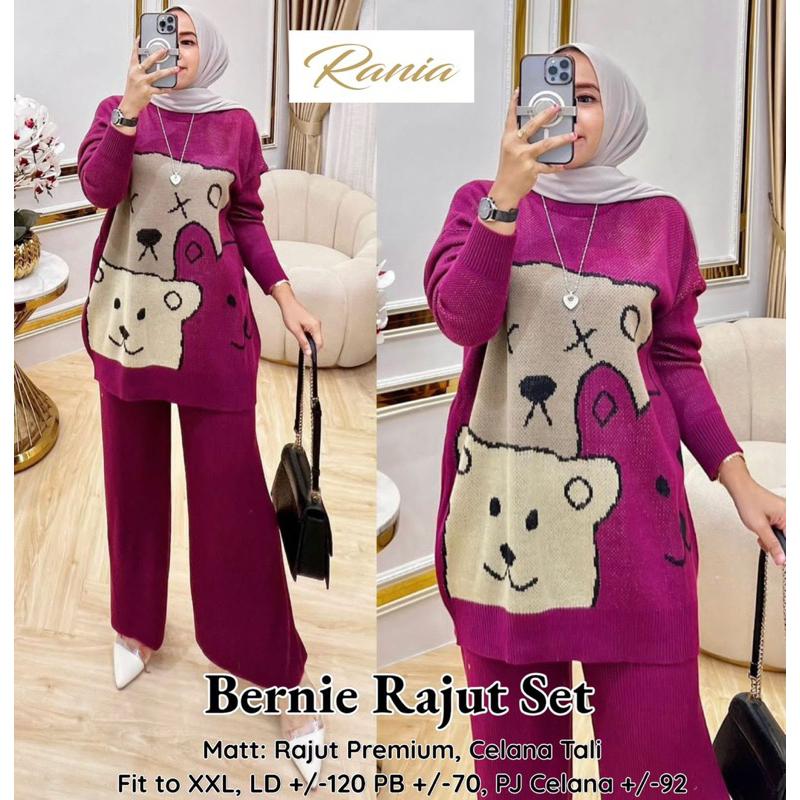 Oneset bernie rajut (ready stock) outfit hijab musim dingin daily outfit Lengan panjang Baju Fit Cel