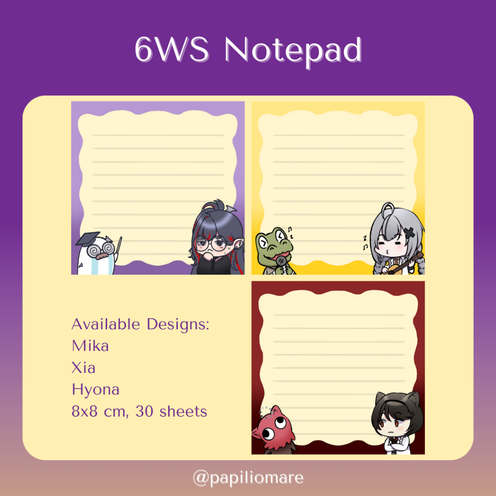 

Nijisanji ex-ID 6WS (Mika Melatika, Xia Ekavira, Hyona Elatiora) Notepad