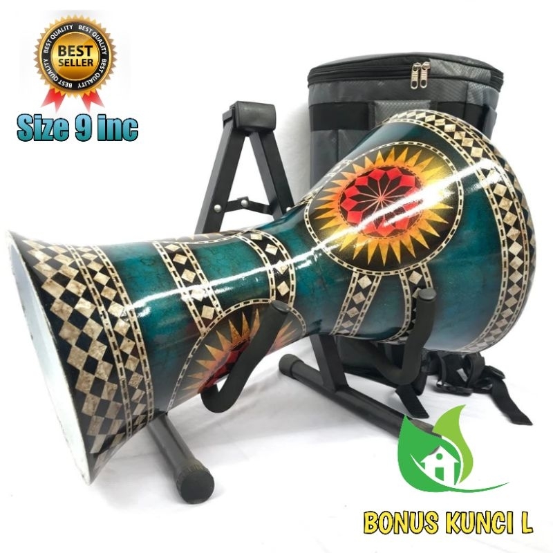 Darbuka 9 inchi motif Mesir biru marmer mika emin